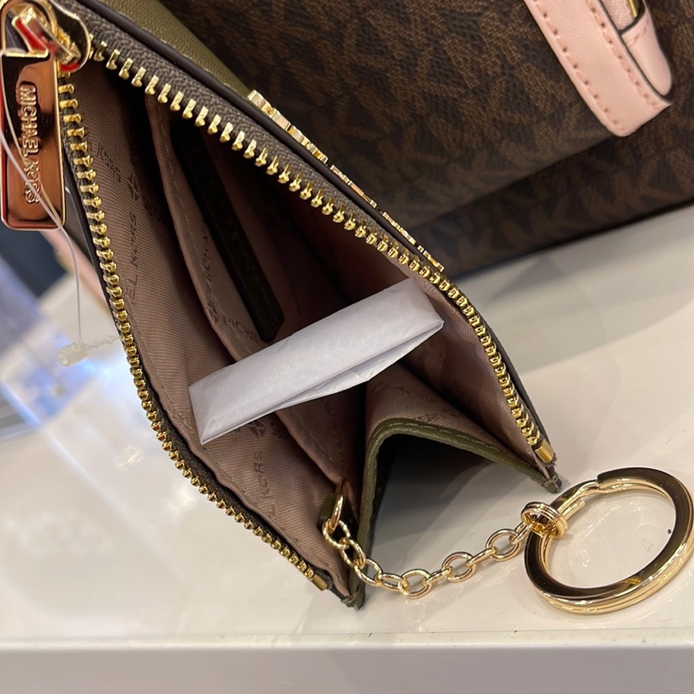 MICHAEL KORS SMALL TOP ZIP COINPOUCH WITH ID KEYCHAIN CARDHOLDER WALLET 
 OLIVE - Picture 7 of 16